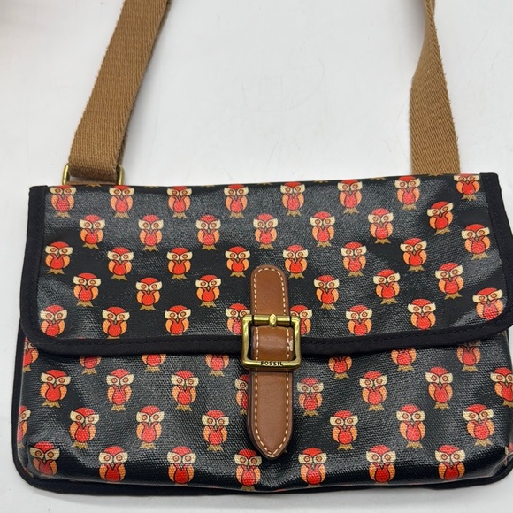 Fossil Orange and Black Owl Print Women's Crossbody Bag - Picture 2 of 14